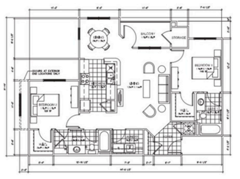 Floor plan for 2 beds, 2 baths, 1028 sqft